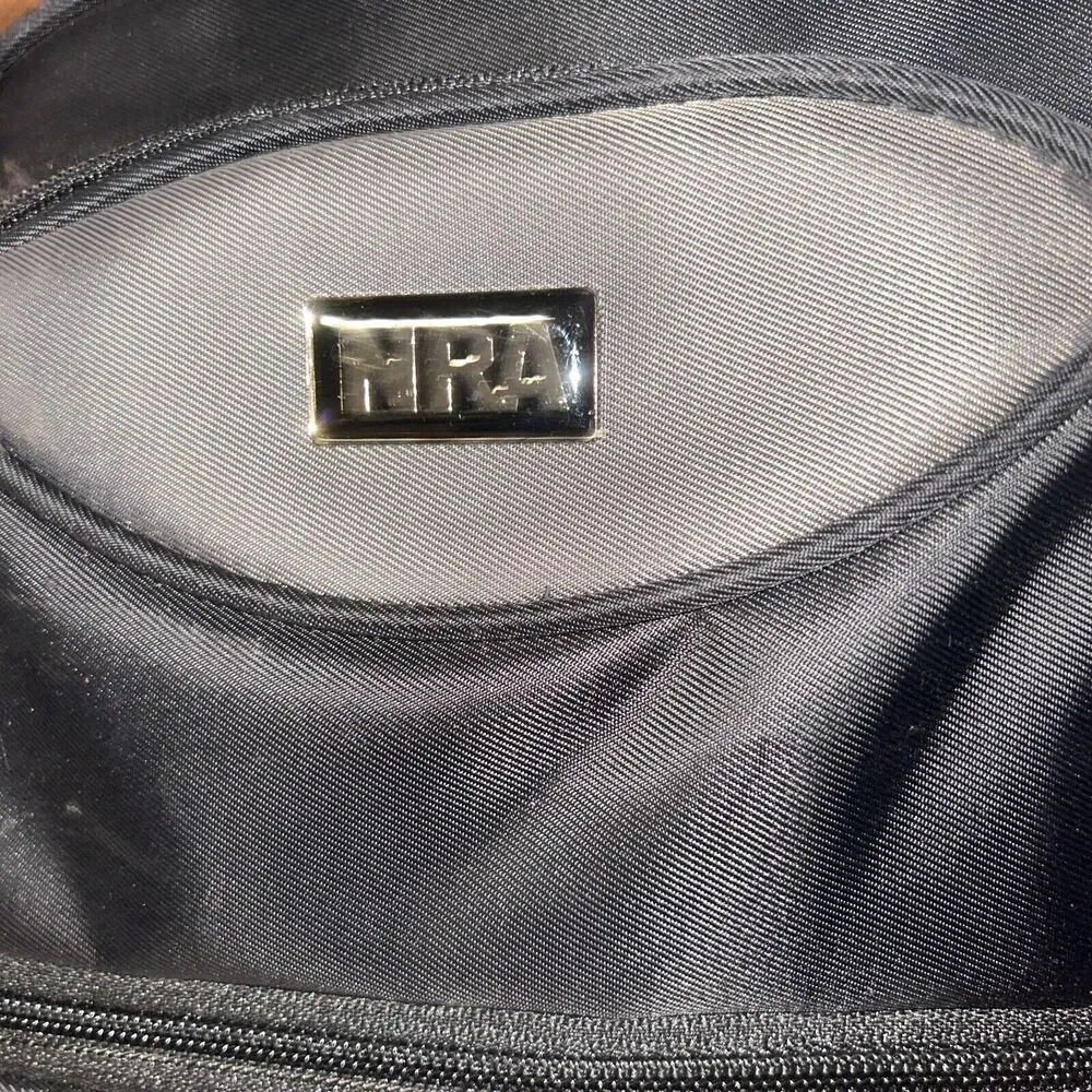 NRA Logo Backpack Tan And Black With 4 Compartments And Water Bottle Holder